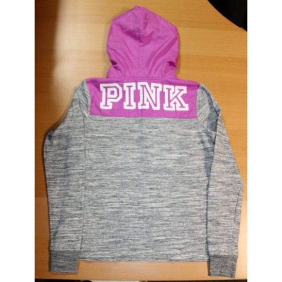 Womens Victoria Secret PINK Quarter Zip Hoodie X-Small XS Heather Gray Magenta - Picture 9 of 10